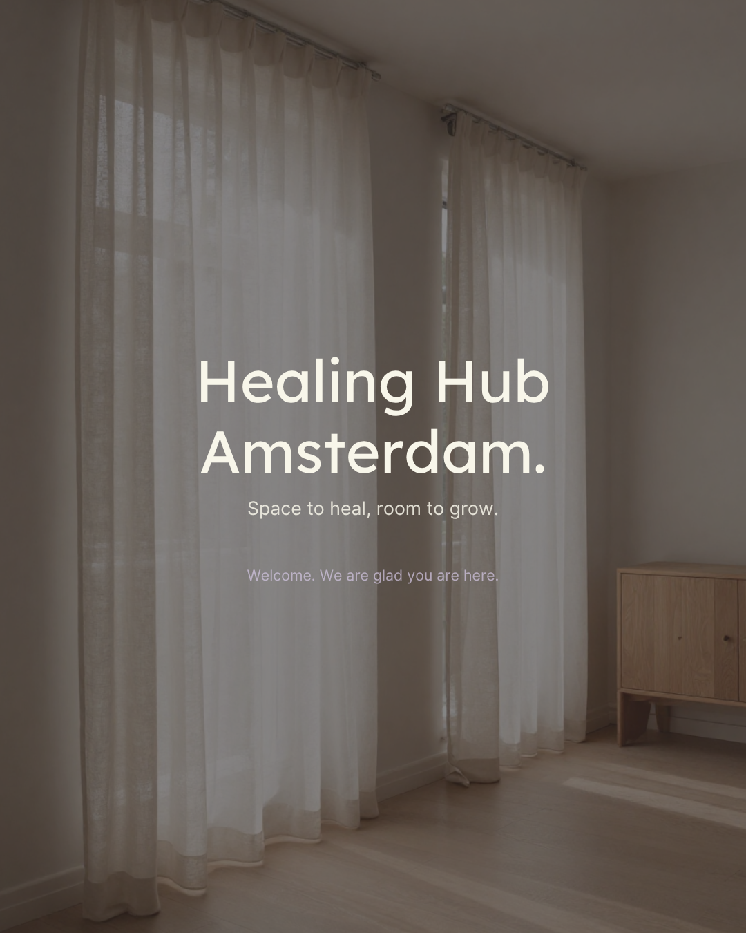 Welcome to Healing Hub Amsterdam — sheer curtains in a calm interior